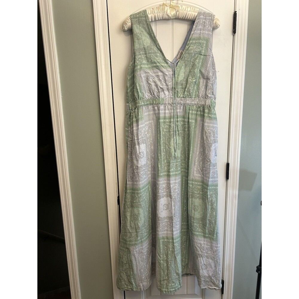 Universal Thread Women’s XL Green Paisley Bandana V Neck Boho Maxi Dress Pockets - Picture 2 of 14